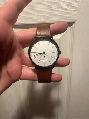 Skagen Silver Dial Brown Leather Strap Watch
